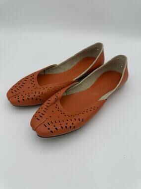Matiko Shoes Womens Ballet Flats Slip On Orange Leather 36.5 - Size 6 / 6.5